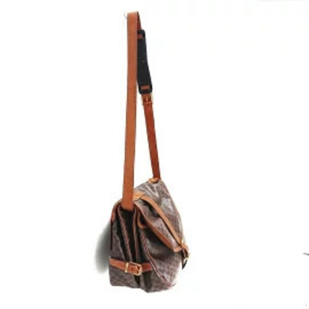 Celine Macadam Shoulder Bag Dark Brown Polyvinyl Chloride Leather